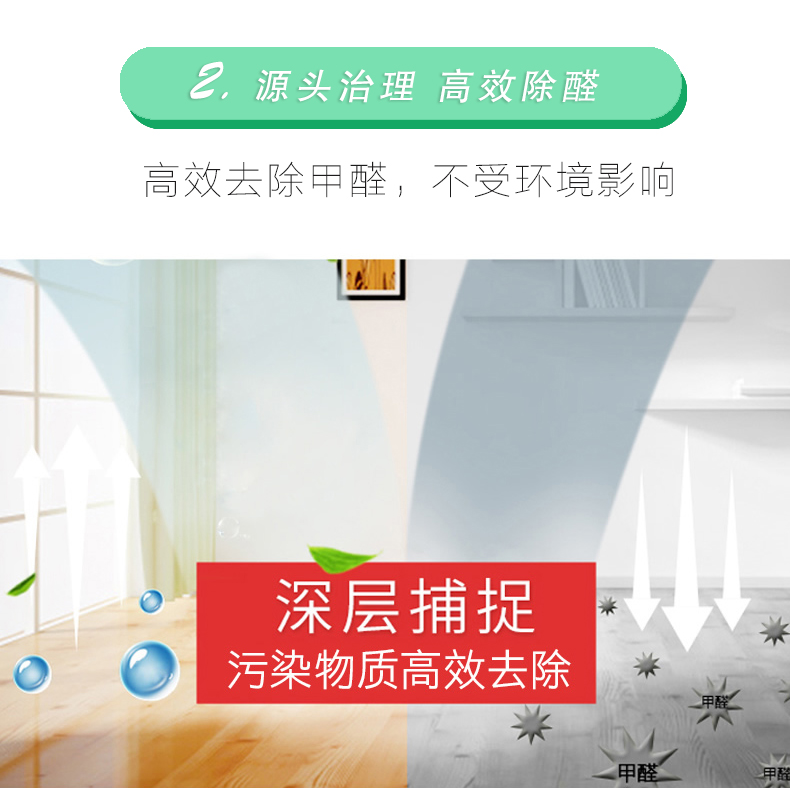 2源头治理 高效除醛，高效去除甲醛，不受环境影响，深层捕捉，污染物质高效去除